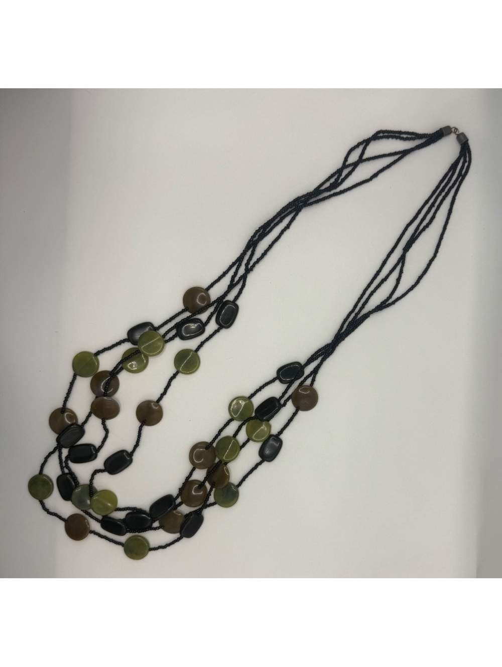 Y2K multi-strand necklace Earth tones brown and green 32”